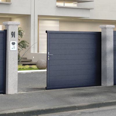 Portail Jardimat coulissant aluminium Alpes gris antique - 400 x h.171 cm