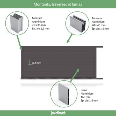 Portail Jardimat coulissant aluminium Alpes gris antique - 400 x h.171 cm