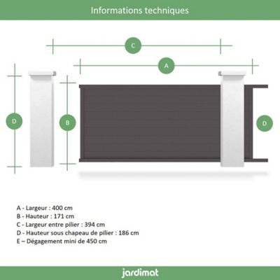 Portail Jardimat coulissant aluminium Alpes gris antique - 400 x h.171 cm