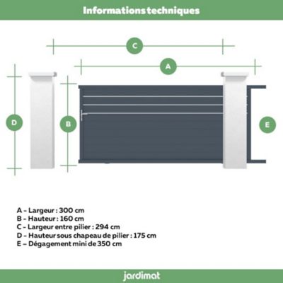 Portail Jardimat coulissant aluminium Alpes Trio gris anthracite - 300 x h.160 cm