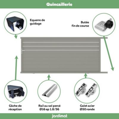 Portail Jardimat coulissant aluminium Alpes Trio gris quartz - 400 x h.160 cm