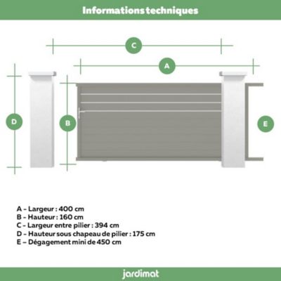 Portail Jardimat coulissant aluminium Alpes Trio gris quartz - 400 x h.160 cm