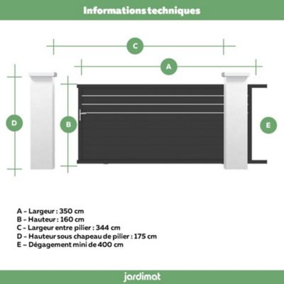 Portail Jardimat coulissant aluminium Alpes Trio noir - 350 x h.160 cm