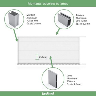 Portail Jardimat coulissant aluminium Chalon blanc 9016 - 350 x h.162 cm