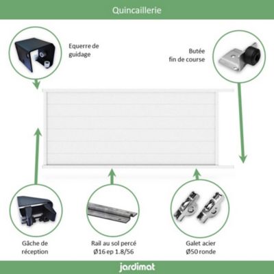 Portail Jardimat coulissant aluminium Chalon blanc 9016 - 350 x h.162 cm