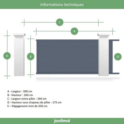 Portail Jardimat coulissant aluminium Chalon gris 7016 - 300 x h.160 cm
