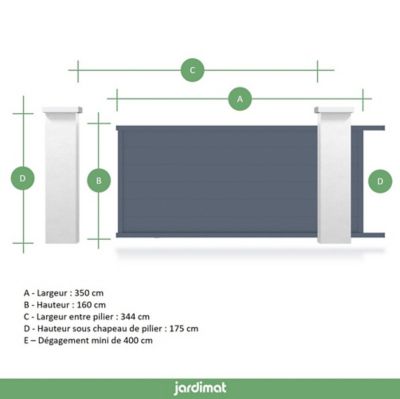 Portail Jardimat coulissant aluminium Chalon gris 7016 - 350 x h.160 cm