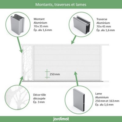 Portail Jardimat coulissant aluminium Fréjus blanc 9016 - 400 x h.170 cm