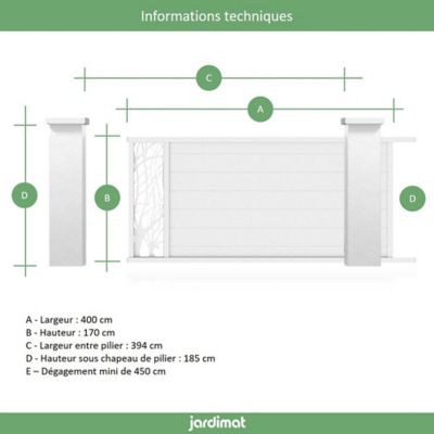 Portail Jardimat coulissant aluminium Fréjus blanc 9016 - 400 x h.170 cm