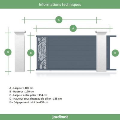 Portail Jardimat coulissant aluminium Fréjus gris 7016 - 400 x h.170 cm