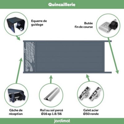 Portail Jardimat coulissant aluminium Frejus gris anthracite - 350 x h.145 cm