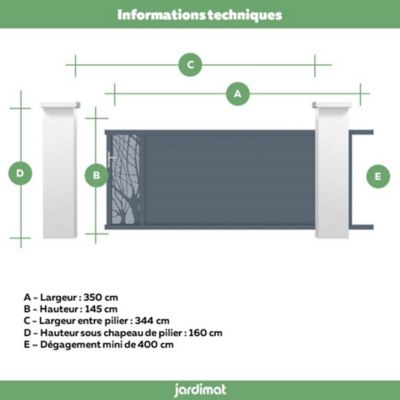Portail Jardimat coulissant aluminium Frejus gris anthracite - 350 x h.145 cm