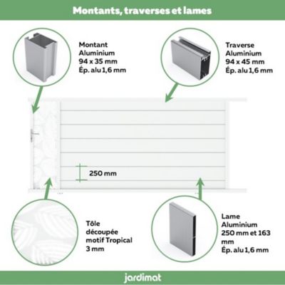 Portail Jardimat coulissant aluminium Frejus Tropical blanc - 350 x h.170 cm