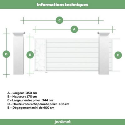 Portail Jardimat coulissant aluminium Frejus Tropical blanc - 350 x h.170 cm