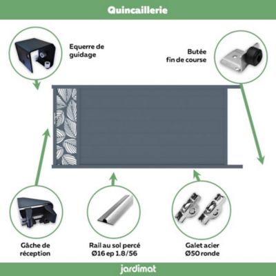 Portail Jardimat coulissant aluminium Frejus Tropical gris anthracite - 400 x h.170 cm