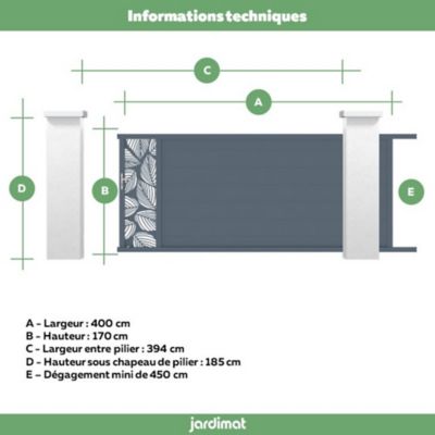 Portail Jardimat coulissant aluminium Frejus Tropical gris anthracite - 400 x h.170 cm