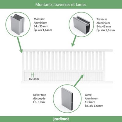 Portail Jardimat coulissant aluminium Garonne blanc 9016 - 350 x h.140 cm
