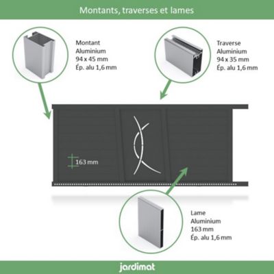Portail Jardimat coulissant aluminium Lausanne noir 2100 - 400 x h.160 cm