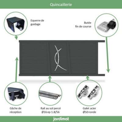 Portail Jardimat coulissant aluminium Lausanne noir 2100 - 400 x h.160 cm