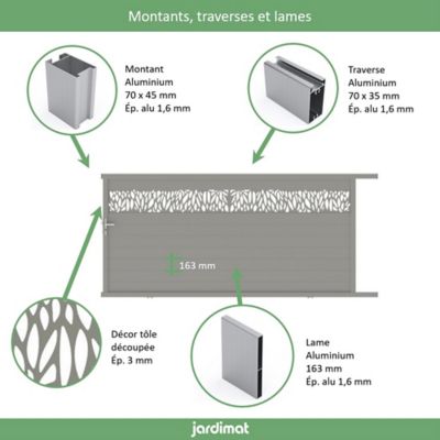 Portail Jardimat coulissant aluminium Neva 2 gris 7039 - 350 x h.174 cm