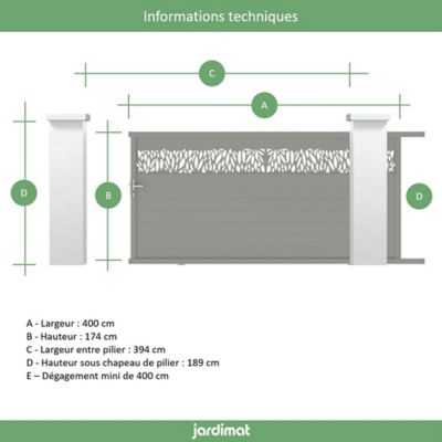 Portail Jardimat coulissant aluminium Neva 2 gris 7039 - 400 x h.174 cm