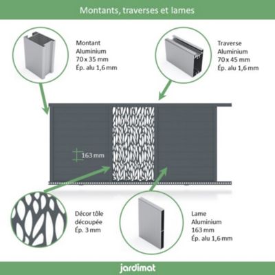 Portail Jardimat coulissant aluminium Neva 3 gris 7021 - 350 x h.174 cm
