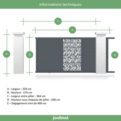 Portail Jardimat coulissant aluminium Neva 3 gris 7021 - 350 x h.174 cm
