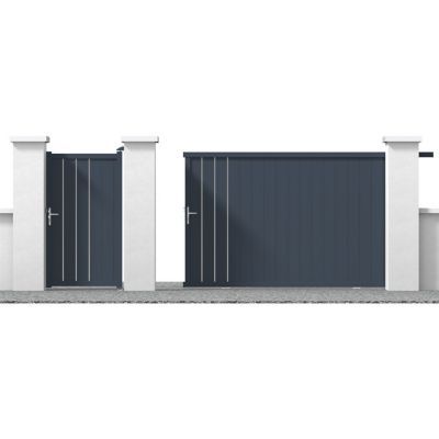 Portail Jardimat coulissant aluminium Valois gris 300 x h.180 cm