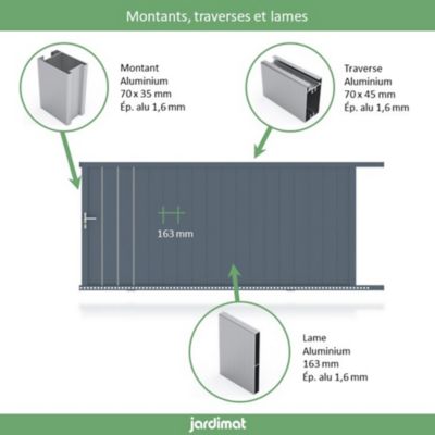 Portail Jardimat coulissant aluminium Valois gris 300 x h.180 cm