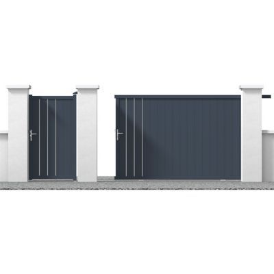 Portail Jardimat coulissant aluminium Valois gris 7016 sablé - 400 x h.180 cm
