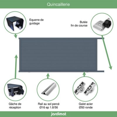 Portail Jardimat coulissant motorisé aluminium Alpes gris anthracite - 300 x h.160 cm