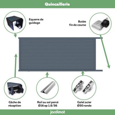 Portail Jardimat coulissant motorisé aluminium Alpes gris anthracite - 400 x h.160 cm