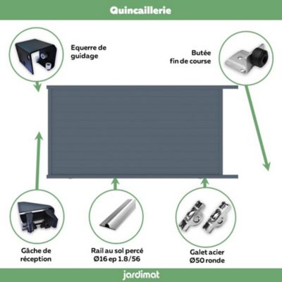 Portail Jardimat coulissant motorisé aluminium Alpes gris anthracite - 400 x h.190 cm
