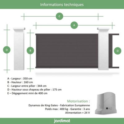 Portail Jardimat coulissant motorisé aluminium Alpes gris antique - 350 x h.160 cm