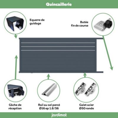 Portail Jardimat coulissant motorisé aluminium Alpes Trio gris anthracite - 400 x h.160 cm