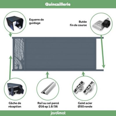 Portail Jardimat coulissant motorisé aluminium Frejus gris anthracite - 350 x h.145 cm