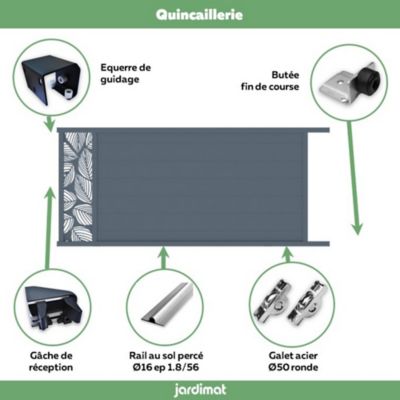 Portail Jardimat coulissant motorisé aluminium Frejus Tropical gris anthracite - 350 x h.170 cm