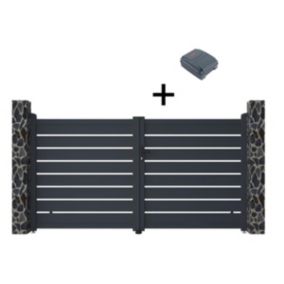 Portail électrique battant aluminium ajouré L305 x H166 cm anthracite - PRIMO