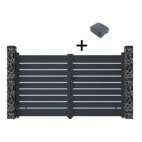 Portail électrique battant aluminium ajouré L305 x H183 cm anthracite - PRIMO