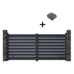 Portail électrique battant aluminium ajouré L355 x H166 cm anthracite - PRIMO