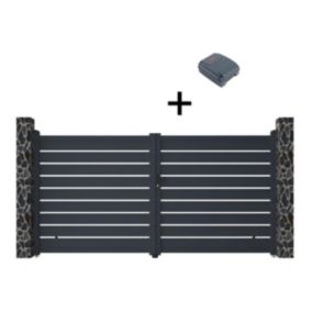 Portail électrique battant aluminium ajouré L355 x H183 cm anthracite - PRIMO