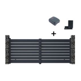 Portail électrique battant aluminium ajouré L397 x H166 cm anthracite - PRIMO