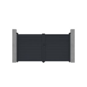 Portail électrique battant aluminium persienné L305 x H166 cm anthracite - VIAZO