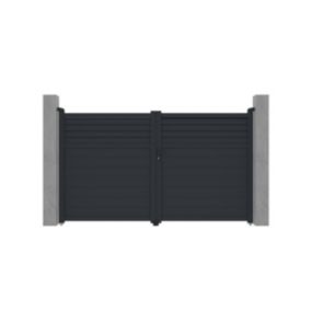 Portail électrique battant aluminium persienné L305 x H181 cm anthracite - VIAZO