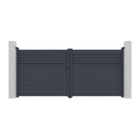 Portail électrique battant aluminium persienné L355 x H166 cm anthracite - VIAZO