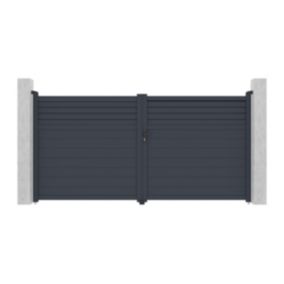 Portail électrique battant aluminium persienné L355 x H181 cm anthracite - VIAZO