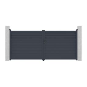 Portail électrique battant aluminium persienné L397 x H181 cm anthracite - VIAZO