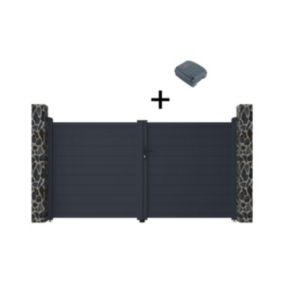 Portail électrique battant aluminium plein L305 x H166 cm anthracite - NAZARIO