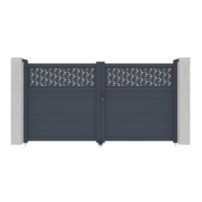 Portail électrique battant aluminium semi plein à motifs L305 x H166 cm anthracite - BAZIO