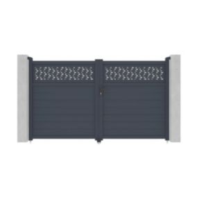 Portail électrique battant aluminium semi plein à motifs L305 x H181 cm anthracite - BAZIO